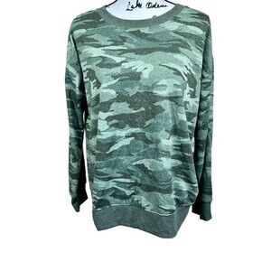 Splendid green top women Camo long sleeve crew neck top sweatshirt size M